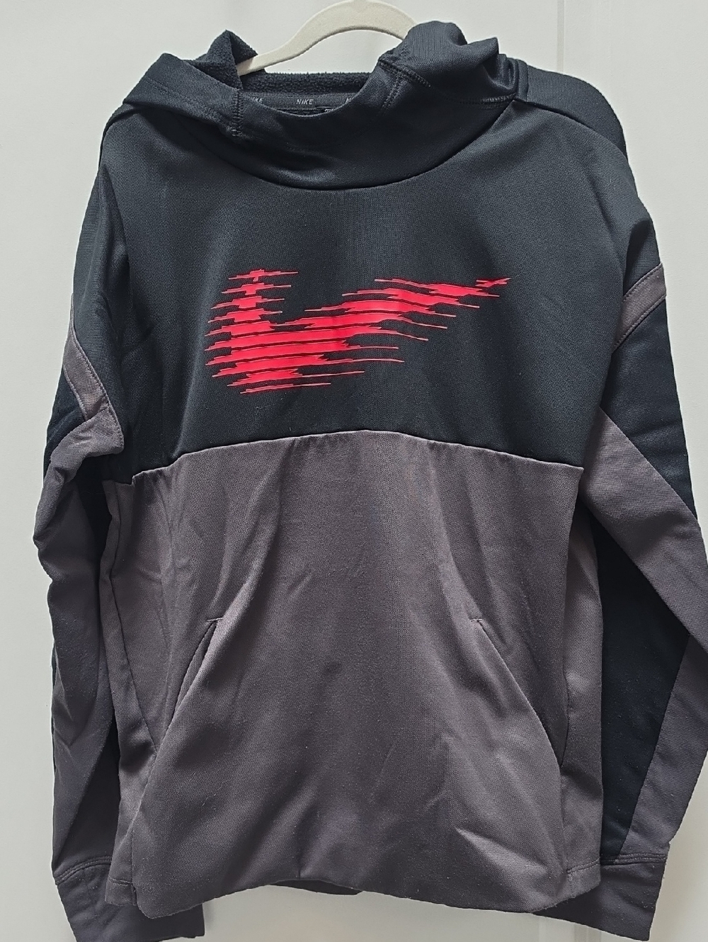 Nike Black & Gray Pullover Hoodie with Red Swoosh
